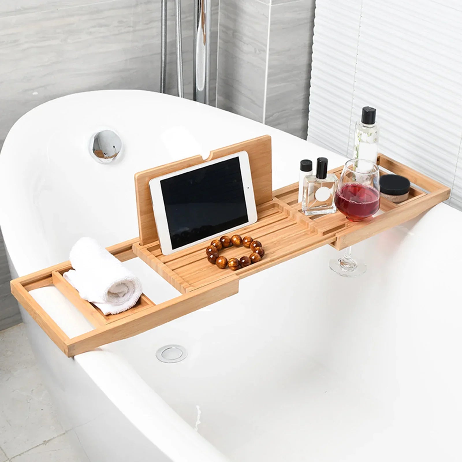 Plateau De Caddie De Baignoire En Bois De Luxe Extensible, Accessoires De Baignoire, Porte-Savon De 23.62 À 34.25 Pouces, Support De Tablette Antidérapant, Support De Rangement