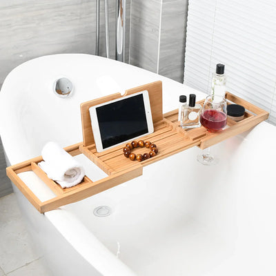 Plateau De Caddie De Baignoire En Bois De Luxe Extensible, Accessoires De Baignoire, Porte-Savon De 23.62 À 34.25 Pouces, Support De Tablette Antidérapant, Support De Rangement