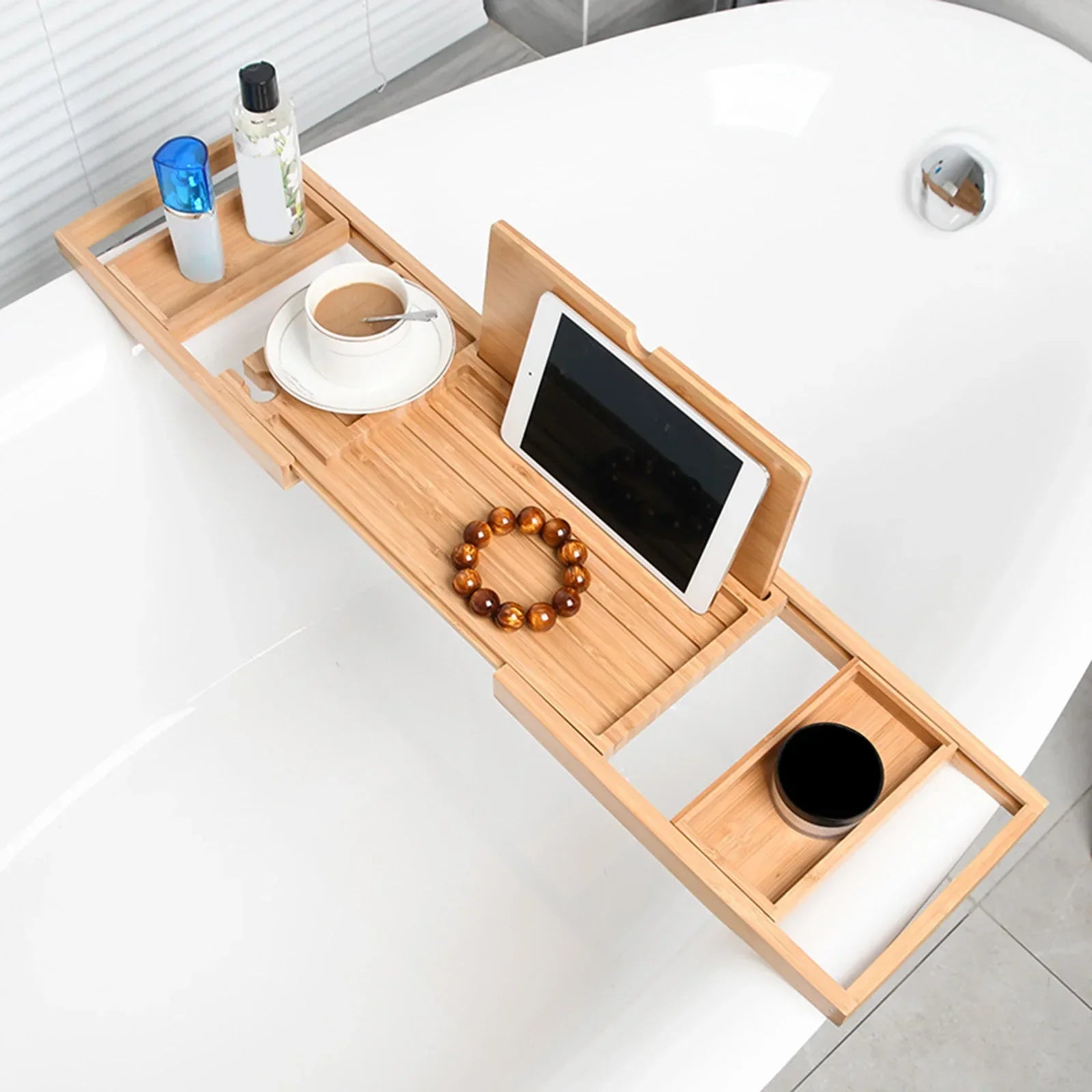 Plateau De Caddie De Baignoire En Bois De Luxe Extensible, Accessoires De Baignoire, Porte-Savon De 23.62 À 34.25 Pouces, Support De Tablette Antidérapant, Support De Rangement
