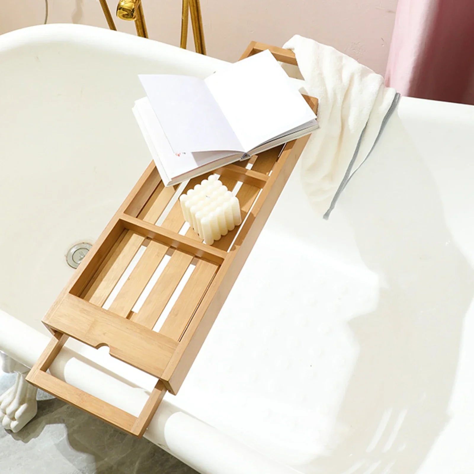Plateau De Caddie De Baignoire En Bois De Luxe Extensible, Accessoires De Baignoire, Porte-Savon De 23.62 À 34.25 Pouces, Support De Tablette Antidérapant, Support De Rangement