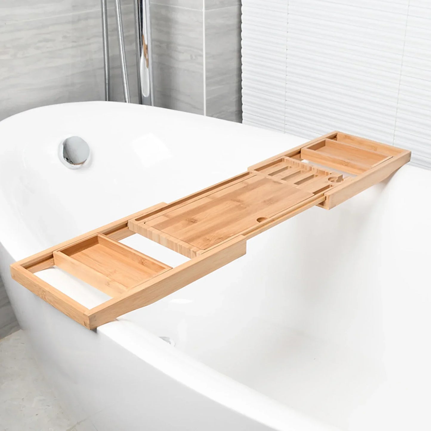 Plateau De Caddie De Baignoire En Bois De Luxe Extensible, Accessoires De Baignoire, Porte-Savon De 23.62 À 34.25 Pouces, Support De Tablette Antidérapant, Support De Rangement