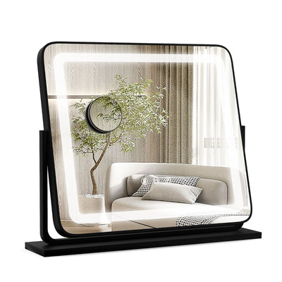 Miroir de maquillage LED tactile – Grossissement 5x, rotation 360°, éclairage 3 couleurs | Hygitech